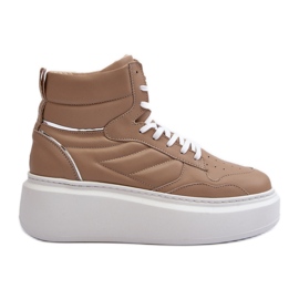 Zazoo 3392/X sportssko i læder til kvinder på platformen, beige