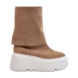 Zazoo 3410 ruskindsstøvler til kvinder på en massiv platform, beige