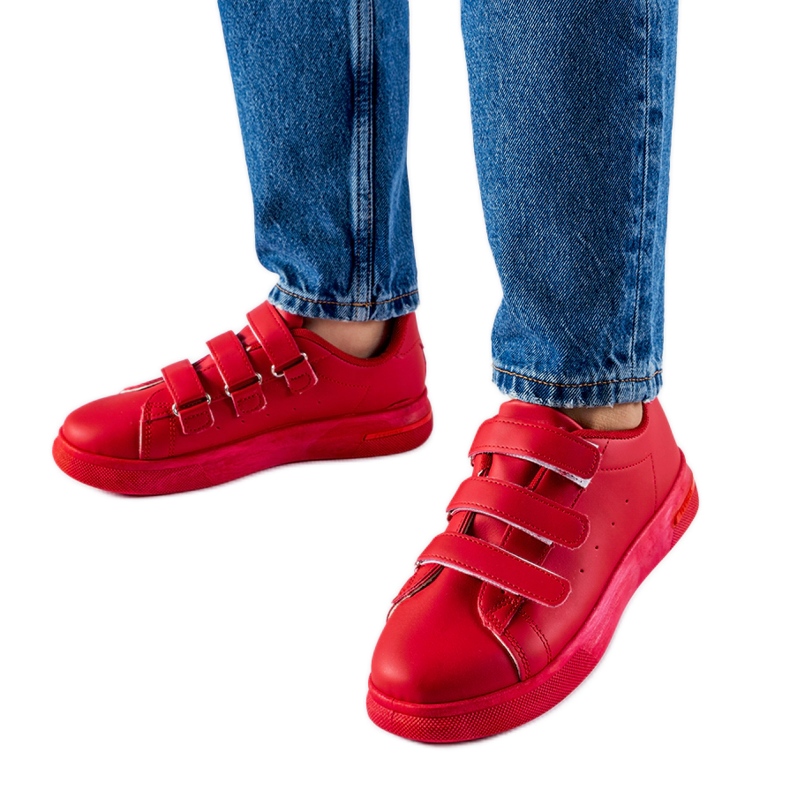 Røde sneakers med velcrolukning fra Paré
