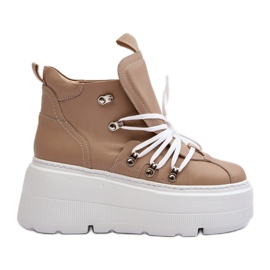 Zazoo 3416 læder sportssko til kvinder, beige