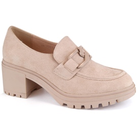 Damesko, ruskindsmokkasiner på høj hæl og platform, beige Vinceza 10921