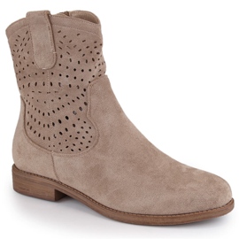 Beige ruskinds gennembrudte ankelstøvler S.Barski HY66-135