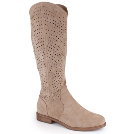Beige ruskind gennembrudt damestøvler S.Barski HY66-150