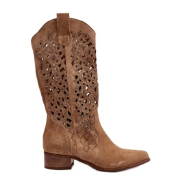 Zazoo 3403 Damestøvler på lave hæle, beige