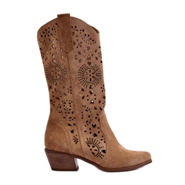 Zazoo 3396 Ruskind gennembrudt mid-calf støvler Beige