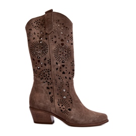 Zazoo 3396 Ruskind gennembrudt Mid-Calf Boots Mørk Beige