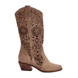 Zazoo 3396 Ruskind gennembrudt mid-calf støvler lys beige