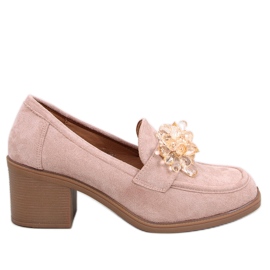 Lorenz Camel højhælede loafers med sten beige