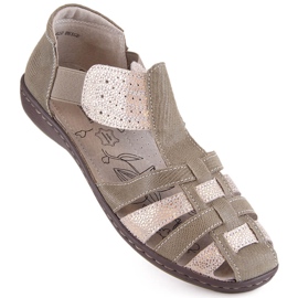 Damesandaler i læder, beige og guld, T.Sokolski