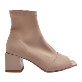 Zazoo 2876 højhælede damestøvler med åbne tæer, beige