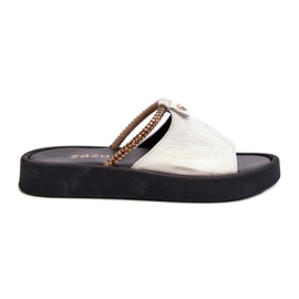 Zazoo 2896 læderflip-flops til kvinder hvid og guld gylden