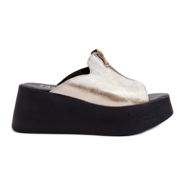 Zazoo 2916 flip-flops til kvinder på en massiv platform med lynlås, guld gylden