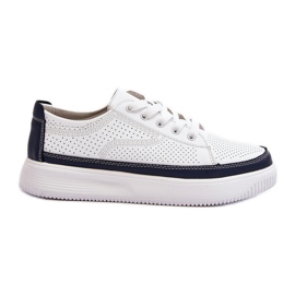 Sergio Leone Dame læder sportssko sneakers hvid og marineblå Failla