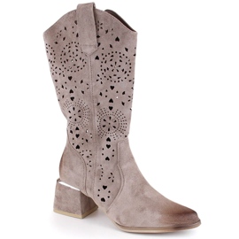 Beige ruskind gennembrudte damestøvler Potocki SZ12397