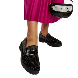 Sorte loafers dekoreret med Newport rhinestones