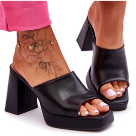 Sweet Shoes Sort læder hjemmesko med høj hæl