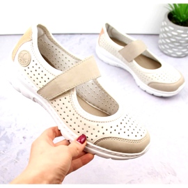 Komfortable gennembrudte damesko med velcro, beige Rieker L32B5-81