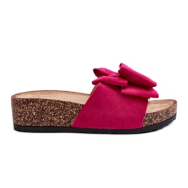 Kvindeflip-flops på en korkplatform med en bue Fuchsia Tarena lyserød