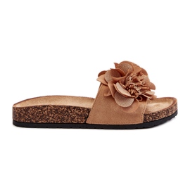 Dameflip-flops med blomster, Brun Lulania