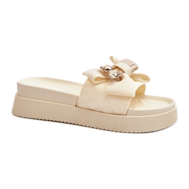 Beige flip-flops til kvinder med sløjfe og bamse Katterina