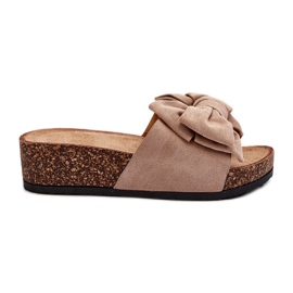Kvindeflip-flops på korkplatform med sløjfe Khaki Tarena beige