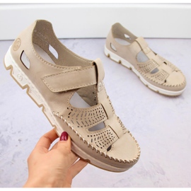 Gennembrudte lædersko med velcro, beige Rieker 49958-61