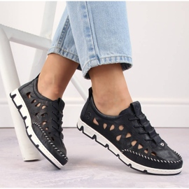Gennembrudte slip-on sko i læder, marineblå Rieker 49956-14