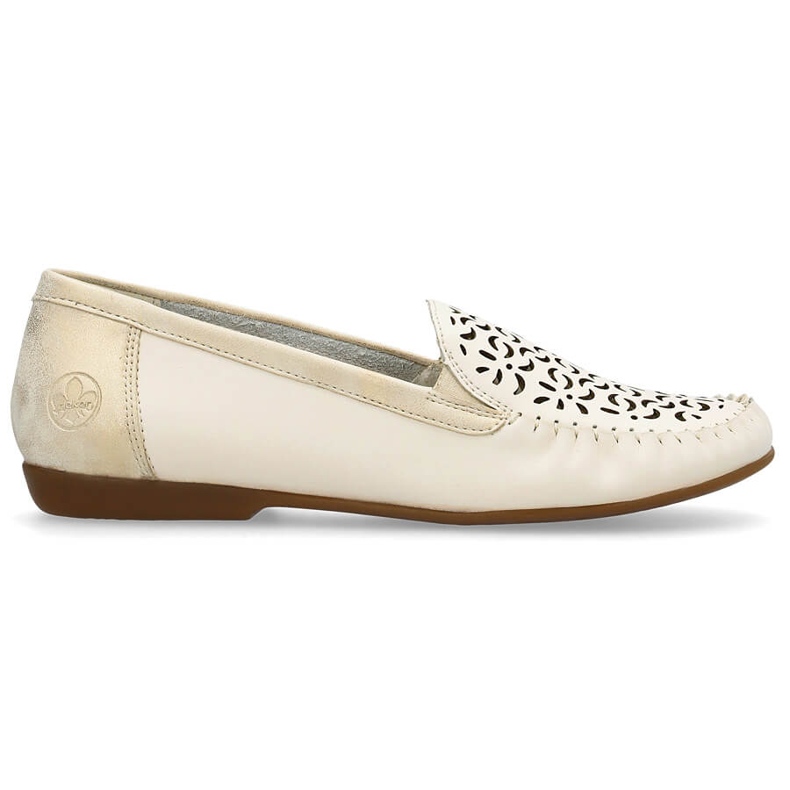 Komfortable sko i læder, gennembrudte mokkasiner til kvinder, beige Rieker L6350-60
