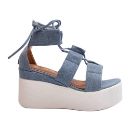 Dame denim sandaler bundet blå Helavi