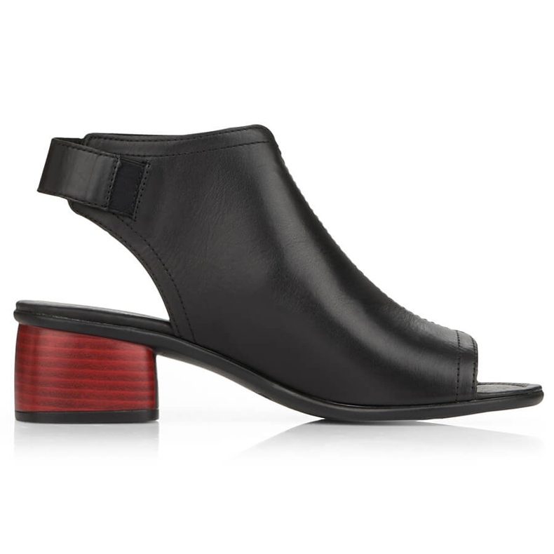Læderkomfortable højhælede sandaler til kvinder med velcro Remonte R8770-01 sort