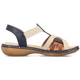 Komfortable slip-on sandaler til kvinder med flerfarvede elastikbånd, Rieker 65918-90 beige