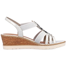 Komfortable slip-on wedge sandaler til kvinder med elastik Remonte R6264-80 sølv