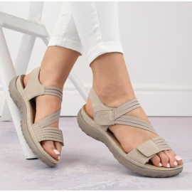 Komfortable damesandaler med velcro og elastik, beige Rieker 64870-62