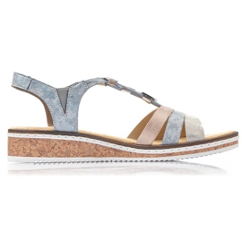 Komfortable slip-on wedge sandaler til kvinder Rieker V36G4-40 blå