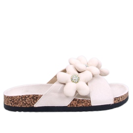 Charss Beige korkflip-flops med pudeblomster