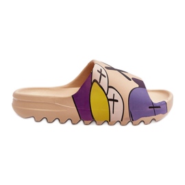 Gummi flip flops med mørk beige monster print