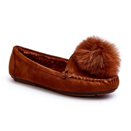 Kvinders kamelens pels loafers med pels og pompom brun