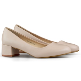 Beige lavhælede pumps med rund tå