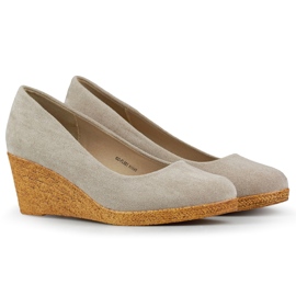 Ruskind komfortable wedge pumps, kvinders wedge sko beige
