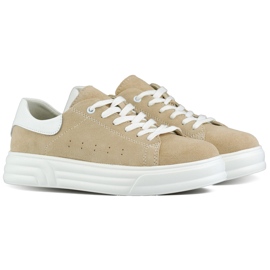 Dame lædersko med flad sål, beige