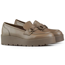 Brune damesko med lav kile, damesko med brun platform beige