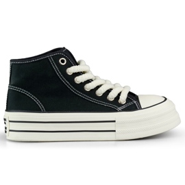 Sorte sneakers med tyk sål, high-top damesneakers