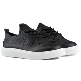 Sorte gennembrudte damesneakers med tyk sål