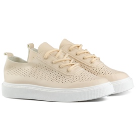 Beige gennembrudte damesneakers med tyk sål