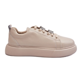 Vinceza Dame læder sneakers med beige dekorationer Dysuri