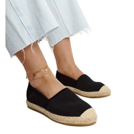 Sorte skinnende espadriller på Ming-platformen
