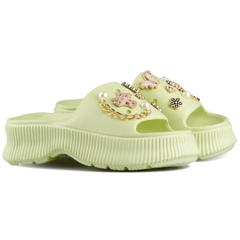 Dame lysegrønne gummiflip-flops med dekorationer