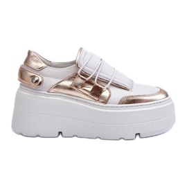 Zazoo 1833 lædersneakers til kvinder på en massiv sål, hvid og guld