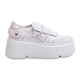 Zazoo 1833 lædersneakers til kvinder på en massiv sål, hvid