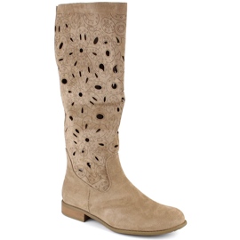 Ruskinds gennembrudte støvler med lave hæle, beige Jezzi ASA142-50